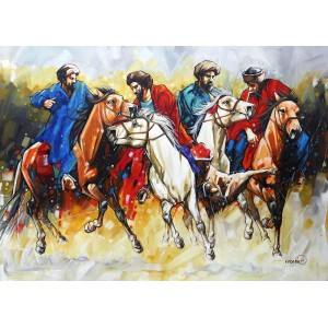 Momin Khan, 30 x 42 Inch, Acrylic on Canvas, Horse Painting, AC-MK-022